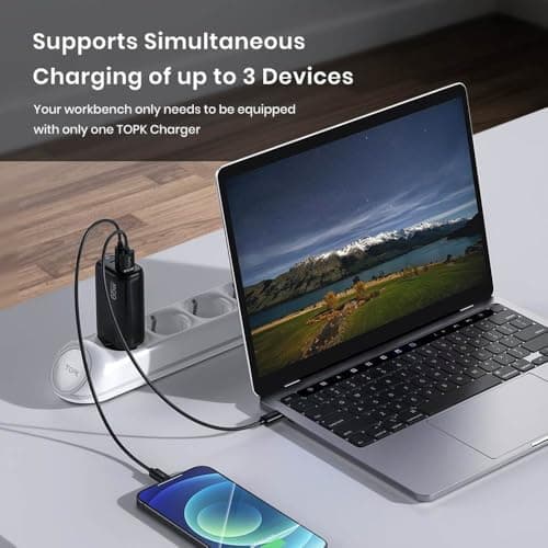 TechFlow 65W Fast Charger - 2 USB-C & 1 USB-A Ports, Universal Travel Charger with UK/US/EU Adapters, Compatible with iPhone, Samsung, Huawei, MacBook, Dell XPS, HP Laptops etc, GaN Wall Quick Charge — view 6