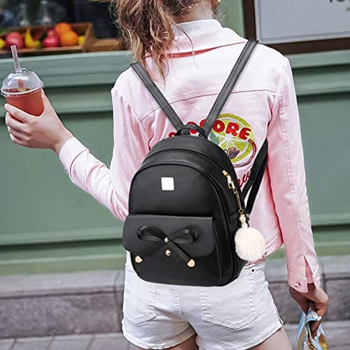 Gloppers Girls Bow Backpack 3PCS Faux Leather Backpack Set with Shoulder Bag & Wallet Cute Rucksack for Women Travel (Pink) — view 6