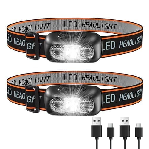 Fadbuds 2 Pack Head Torch Rechargeable, LED Headlamp Waterproof Lightweight