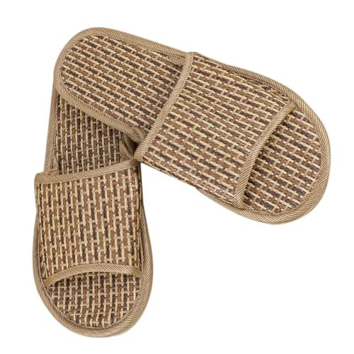 Ciieeo Breathable Comfortable Bamboo Slippers for Women, Khaki Weave Sandals Thick Bottom, Creative All-Match Design for Home and Going to Beach, 1 Pair