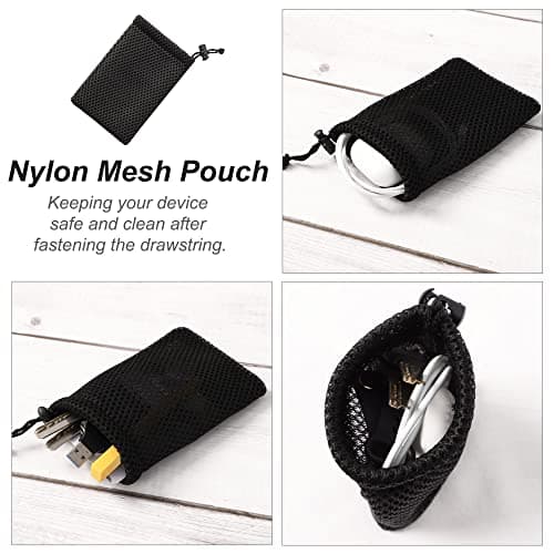 sourcing map Mesh Drawstring Bag 5x3.5, 3Pcs, Black, Travel Storage Pouch — view 3