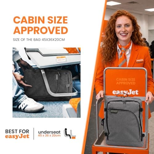 Bordlite EasyJet Cabin Backpack 45x36x20cm Grey – Underseat Cabin Bag for Ryanair, Wizz Air & 30+ Airlines, Lightweight Carry On Travel Backpack with Compression Straps & Laptop Storage — view 4