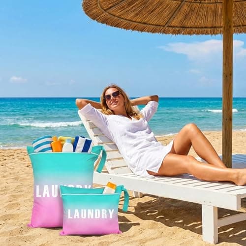 2 Pcs Travel Laundry Bags (Large 55x45cm & Small 40x31cm) - Waterproof Washing Bags for Laundry with Double Zippers, Dirty Clothes Bags with Handle for Travel, Gym, Camping (Gradient Blue) — view 6