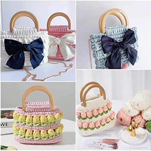 Bag Handles for Bag Making, 8 PCS D Shape Handbag Purse Handle, Handle Replacement Accessories for DIY Handmade Beach Bag Handbags Straw Bag Market Bags Purse Handles(4 Colors) — view 6