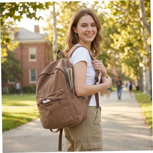 StaZamor Lightweight Vintage Canvas Backpack for Men Women, Casual Daypack with Compartment, Backpack for School, Travel, Work, Brown — view 2