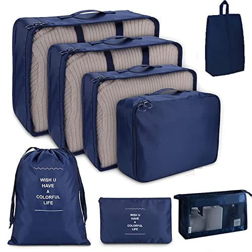Travel Packaging Cube,8-piece set of travel cube, Foldable luggage Storage Bag, lightweight luggage Storage Bag (Navy)