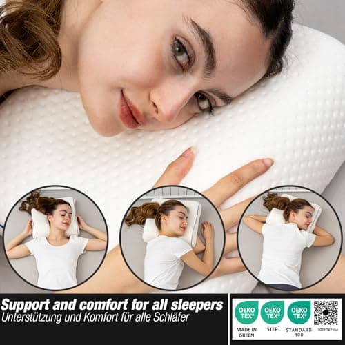 Marcolumb Travel & Camping Comfortable Memory Foam Pillow – Easy to Carry Portable Bag – Temperature Regulating Pillow Case - Perfect for Travelling (White Contour) — view 6