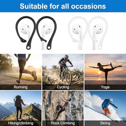 Gaomumu 4PCS Silicone Ear Hooks Wireless Earbuds, Portable Replacement Earphone Holder, Ergonomic Anti-Lost Secure Earphone Loops for Running, Cycling, Gym(Black & White) — view 5