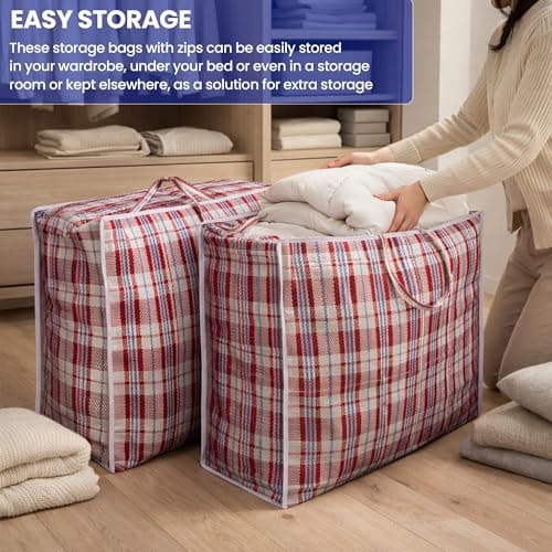5 Pack Large Storage Bags with Zipper & Handles - Jumbo Laundry & Moving Bags for Clothes, Bedding, Quilts & Toys - Reusable Packing Bags for Travel & Home Storage (60 x 60 x 15cm) — view 2