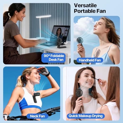 J-BRAUV Handheld Fan with Neck Strap, Small Hand Fan Rechargeable (Black) — view 3