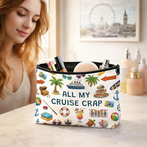 Cruise Makeup Bag, Cruise Cosmetic Bag Organiser with Zipper Toiletry, Cruise Lover Gifts for Women Vacation, Purse Organizer Pouches for Daughter Mum Friend, Sun Cream Bag for Beach Travel — view 3
