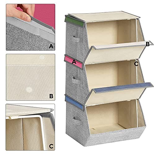 SONGMICS Kids Storage Organisers, Set of 3, Stackable Toy Boxes — view 5