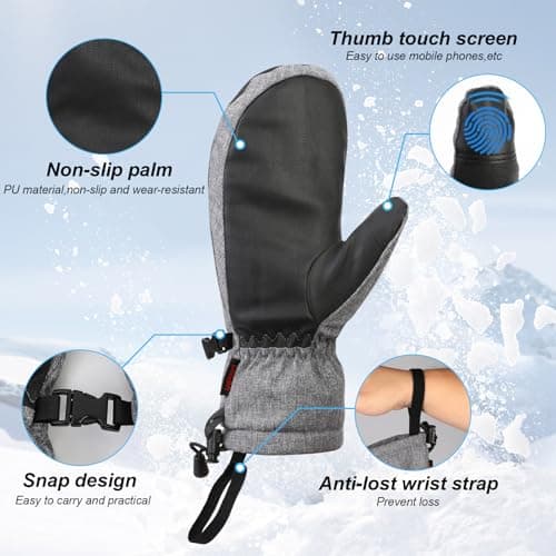 QKURT Ski Mittens, Winter Snowboard Mittens Waterproof Snow Gloves Leather Gloves for Outdoor Activitives Men Women — view 4