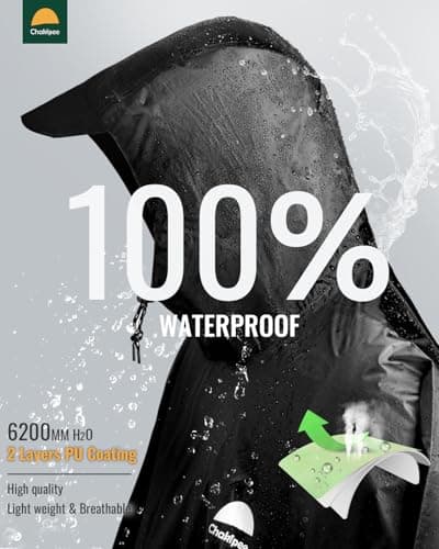 Chakipee Rain Waterproof Poncho Adult Reusable Rain Cape Lightweight with Transparent Pocket, Packable Poncho Multi-Purpose for Travel, Hiking, Camping, Festival Black — view 3