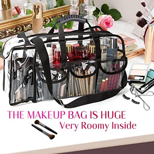 Kemier Clear Travel Makeup Bag with 6 External Pockets,Cosmetic Organizer Case with Shoulder Strap,Large — view 2