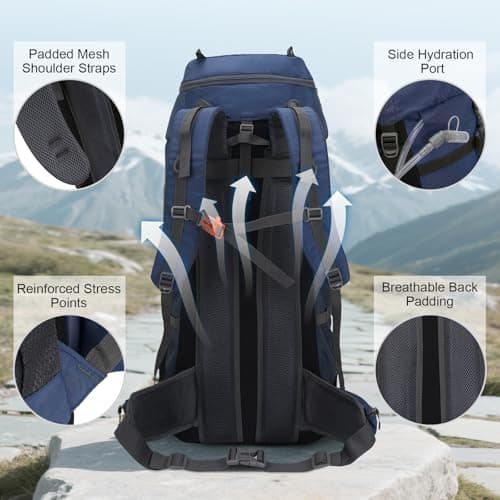 JOVELL Hiking Backpack for Men Women, Large Capacity Durable Trekking Backpack with Rain Cover, Waterproof Lightweight Camping Backpack for Backpacking Travel Mountaineering (Deep Blue) — view 5