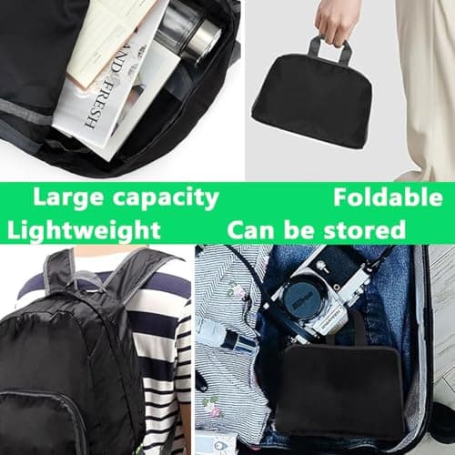 JIANGBINGREN Ultra Lightweight Foldable Backpack, 20L Waterproof Small Backpack, Versatile Packable Rucksack and Daypack for Outdoor Hiking Walking Camping Biking Fishing (Black) — view 6