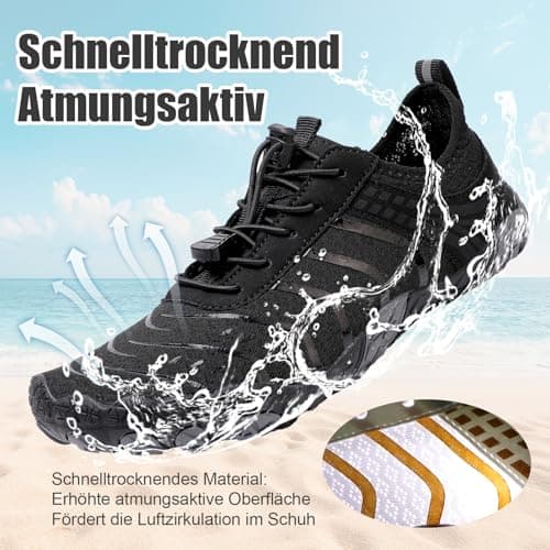 Barefoot Shoes Quick Dry Aqua Shoes Water Shoes Men Women Summer Beach Shoes Toe Protection Non Slip Swimming Shoes Lightweight Stylish River Shoes, Black, 10UK — view 3