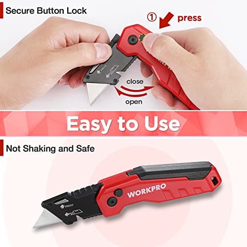 WORKPRO Folding Utility Knife, Aluminium Box Cutter, Red — view 6