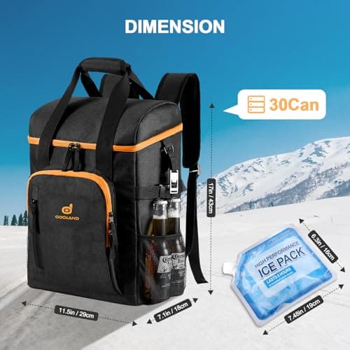 Odoland Cool Bag 22L with 3 Ice Pack - Insulated Cooler Backpack 30 cans Waterproof Hand Thermal Bags with Bottle Opener for Camping, Travel, Picnic and Fishing Black — view 3