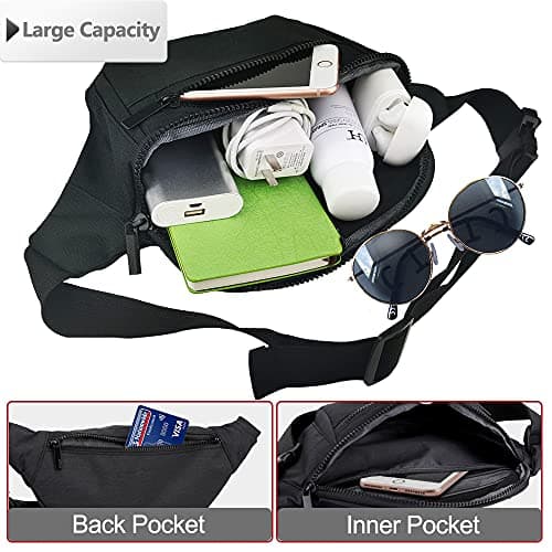 AIKENDO Fanny Pack for Men Women,Crossbody Waist Bag Pack,Belt Bag for Travel Walking Running Hiking Cycling,Easy Carry Any Phone,Wallet, Black, One Size — view 4