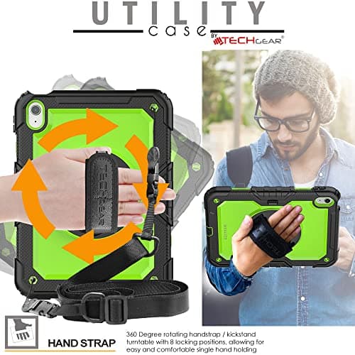TECHGEAR UTILITY Case for iPad 11" A16 (11th Gen 2025) & 10.9" (10th 2022), Rugged Heavy Duty Shockproof Cover Screen Protection, 360 Stand, Hand & Shoulder Strap - for Work, School, Travel etc- Green — view 6
