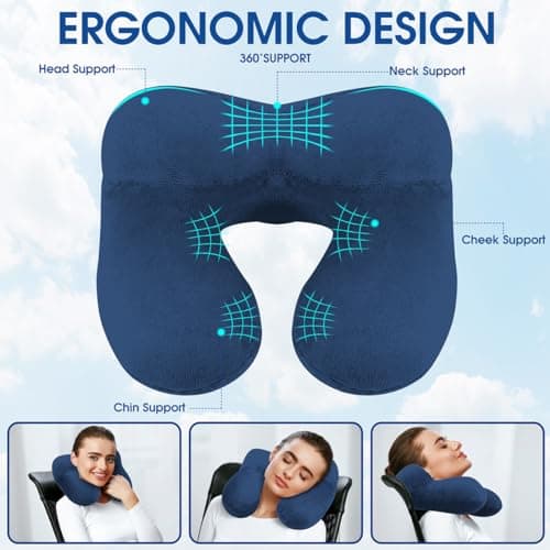 BBjinronjy Travel Pillow, Neck Pillow Inflatable for Aeroplane with Ear Plugs, Soft Velvet, Ergonomic Neck Pillow, Travel Pillow, Inflatable for Office, Plane, Car, Travel, Camping, Sleep Rest Pillow — view 6