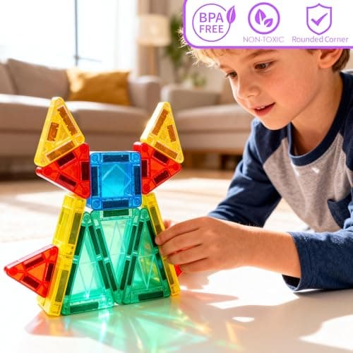 Mauikay Mini Magnetic Tiles for Travel 34PCs Portable STEM Toy with Tin Box — view 5