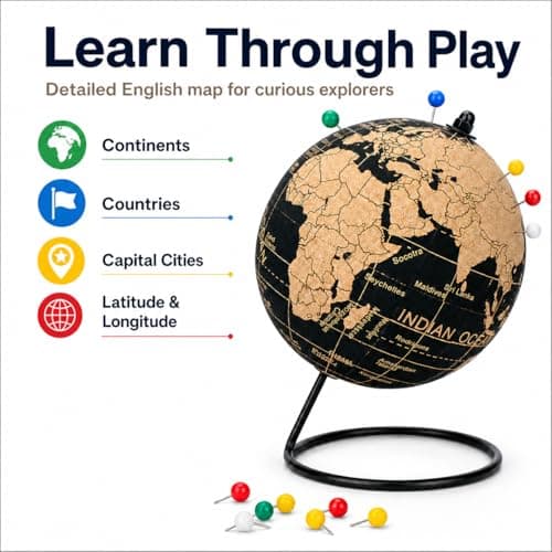 Exerz Cork Globe 14cm Pinnable English Map with Pins, Black Stand — view 6