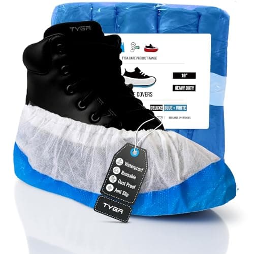 TYGA 20 Pieces Waterproof Reusable Shoe Covers - Blue & White