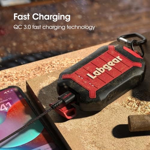 Labgear Powerbank IP67 Waterproof, Rugged 10,000mAh Portable Type-C Fast Charging QC 3.0, Worksite Power Bank Charger for Smartphones — view 3