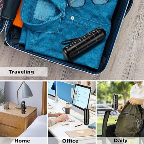 Metal Pill Organizer Weekly,Stackable Waterproof Travel Pill Box,Travel Hiking 7 Day Pill Box Case,Date Display,Large Compartment to Hold Pills, Vitamins,Fish Oil, Supplements (Black) — view 4