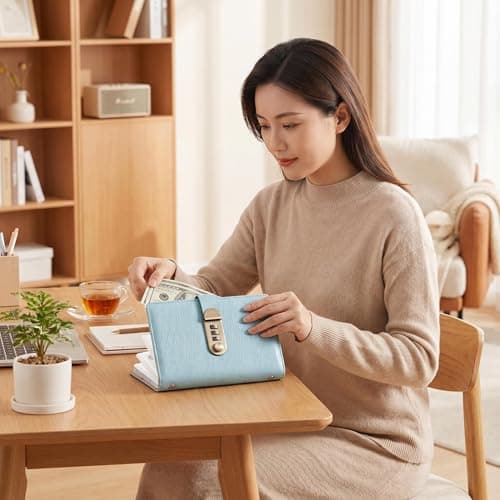 Copbopwn 100 Envelopes Saving Challenge with Combination Lock Vintage Crocodile Texture Money Saving Wallet, 18x11cm Savings Challenge Book Cash Saver Budget Binder for Home Office Travel Gift — view 5