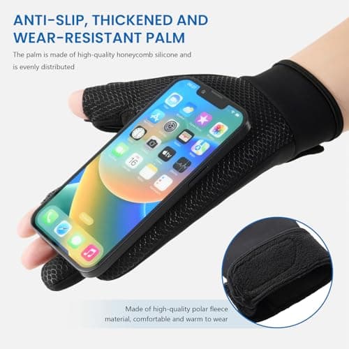 Winter Fingerless Fishing Gloves for Men & Women, Windproof Cold Weather Touchscreen Warm Motorcycle Cycling Gloves for Photography Hunting Ski Driving (Camouflage Green, L) — view 6