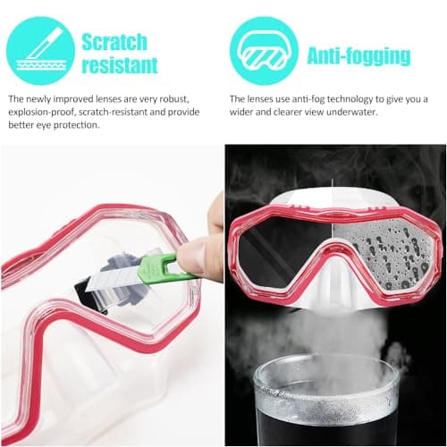 HINATAA Dry Snorkel Set, Multi-Colors 180° Wide View Anti-Fog Diving Goggle and Silicone Anti-Leak Dry Snorkel Tube, Profession Snorkeling Gear, Easy Breath Snorkel Mask for Adult and Teenagers (Red) — view 6