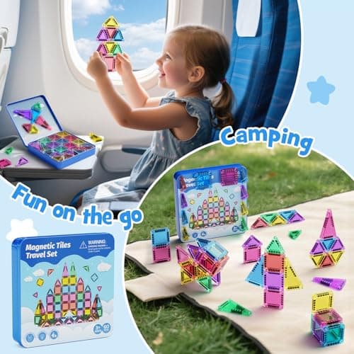 Magnetic Tiles Travel Building Set: 60PC with Iron Case for Kids 3+ — view 4
