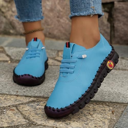 Waterproof Shoes Women Womens Trainer Waterproof Non Slip Walking Shoes Lightweight Soft Wide fit Running Sneakers Casual Orthopedic Shoe Ladies Lace up Sneaker Ladies Trainers Size 7 Sky Blue 7 — view 2