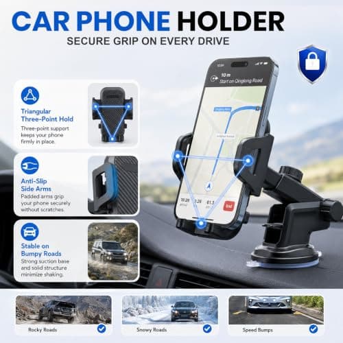 Laven & Ivory Car Phone Holder for Cars, 2-in-1 Dashboard & Air Vent Phone Holder for Car, 360° Adjustable Strong Suction Car Phone Mount, One-Button Release for iPhone & Android 4–7 Inch — view 4
