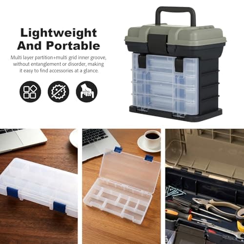 BREEZENEST Four-Tier Portable Tool Storage Case, Multi-Compartment Hardware Organiser Box with Adjustable Dividers, Lightweight Plastic Tool Box for DIY Tools, Screws, Accessories Storage — view 3