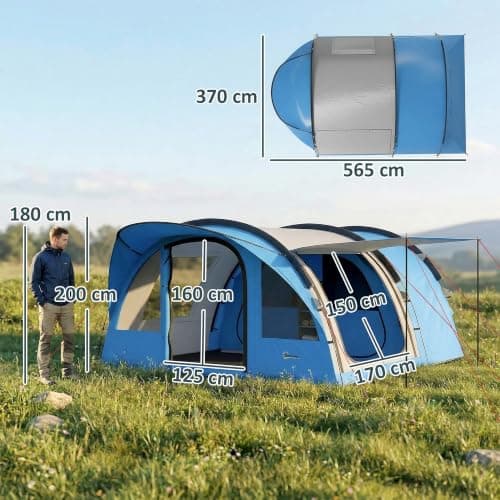 Outsunny 4 Person Easy Setup Family Camping Tent, 2 Rooms, Sky Blue & Grey — view 3