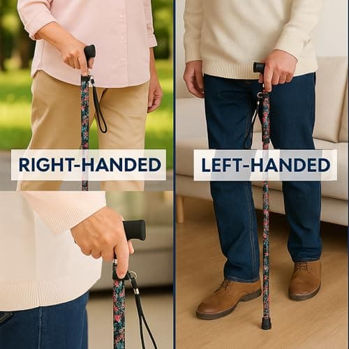 Life Healthcare Folding Walking Stick, Adjustable Aluminium, Black Floral — view 2