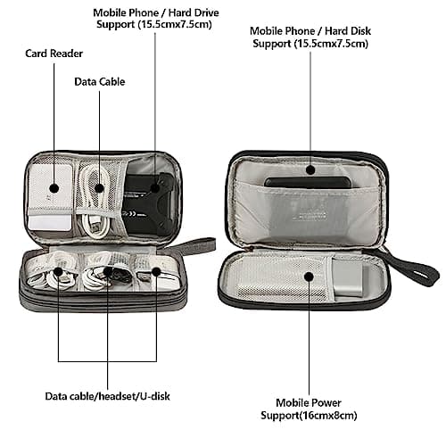 OdiuK Electronics Accessories Organizer Bag, Double-Layer Cable Organiser Bag Small Universal Carry Cable Pouch, Gadget Storage Bags for Cables Power Bank USB Drive Charger Earphone Hard Disk — view 6