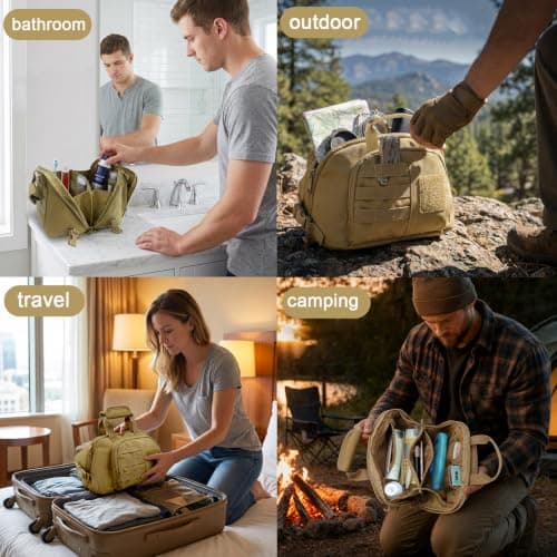 SMONT Tactical Toiletry Bag for Men Travel, 9.6" Shaving Hygiene Bag Brown — view 3