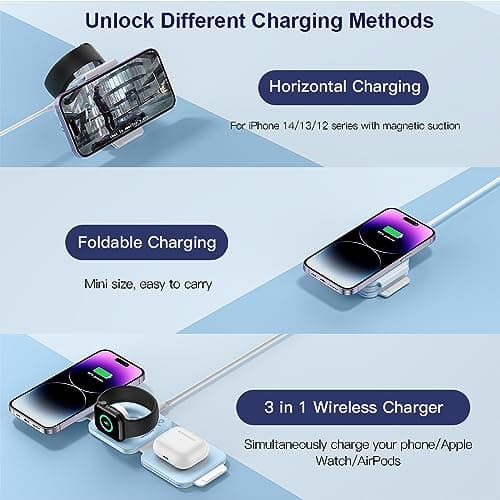 ZUMSEY 3 in 1 Wireless Charging Station for Apple, Wireless Charger for iPhone 17 Pro Max/16/15/14/13/12, Travel Wireless Charger for Apple Watch Ultra 3/11/10/9/Ultra 2/Ultra, for AirPods Pro 3/4/3/2 — view 2