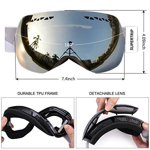Supertrip Ski Goggles Over Glasses UV400 Anti-fog Skiing / Snowboard Goggles for Men & Women Professional Snowmobile Skate Goggles (Gray Revo Mirror Grey VLT 9.75%）) — view 5
