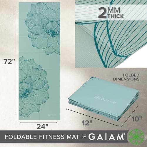 Gaiam Yoga Mat - Folding Travel Fitness & Exercise Mat - Foldable Yoga Mat for All Types of Yoga, Pilates & Floor Workouts (68"L x 24"W x 2mm Thick) — view 6
