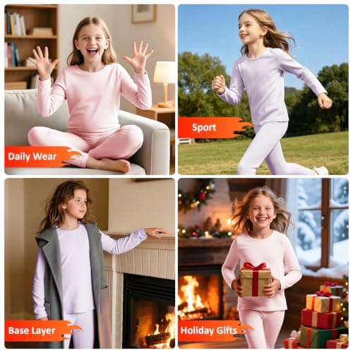 Hoseay Kids Thermal Underwear Sets Boys Girls Warm Base Layer 13, Pink — view 5