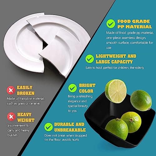 Teivio 44-Piece Kitchen Reusable Plastic Square Dinner Set for 4, Dinner Plate, Dessert/Tidbit Plate, Cereal/Fruit Bowl, Cup, Unbreakable Plastic Plate and Bowl Set, Outdoor Camping Dish, Black — view 4