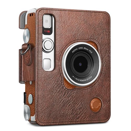 FINTIE Fujifilm Instax Mini Evo Camera Case, Premium Vegan Leather Camera Case with Adjustable Detachable Strap, Vintage Brown, Protective Case — view 5