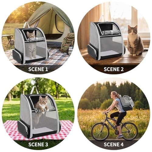 Cat Backpack Carrier - Foldable Pet Carriers for Cats & Small Dogs, Lightweight Breathable Cat Backpack with 3-Side Mesh Windows & 2 Pockets, Cat Carriers & Travel Products — view 6